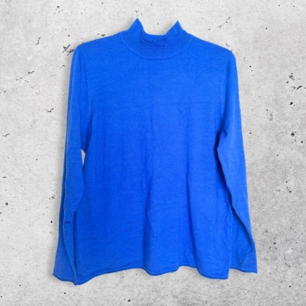 Basler Sweater Turtleneck Ribbed Knit Long Sleeve Wool & Silk Blend Blue Women's